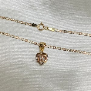 14K Prawdziwe Złoto 15 Anos Quinceanera Serce Wisiorek z Łańcuchem Valentino, 15 Lat Urodziny Prezent dla Niej/Dziewczyny zdjęcie 4