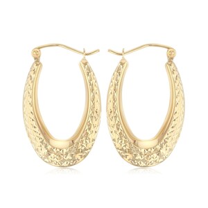 14k Real Yellow Gold Diamond Cut Hollow Hoops, Hoop Earrings, Thich Hoop Earrings, Hinged Back Earrings