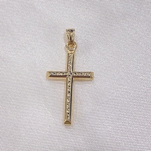 14k Real Yellow Gold Religious Cross Charm Small Pendant For Necklace or Chain, Religious Jewelry Gift, Simple Necklace