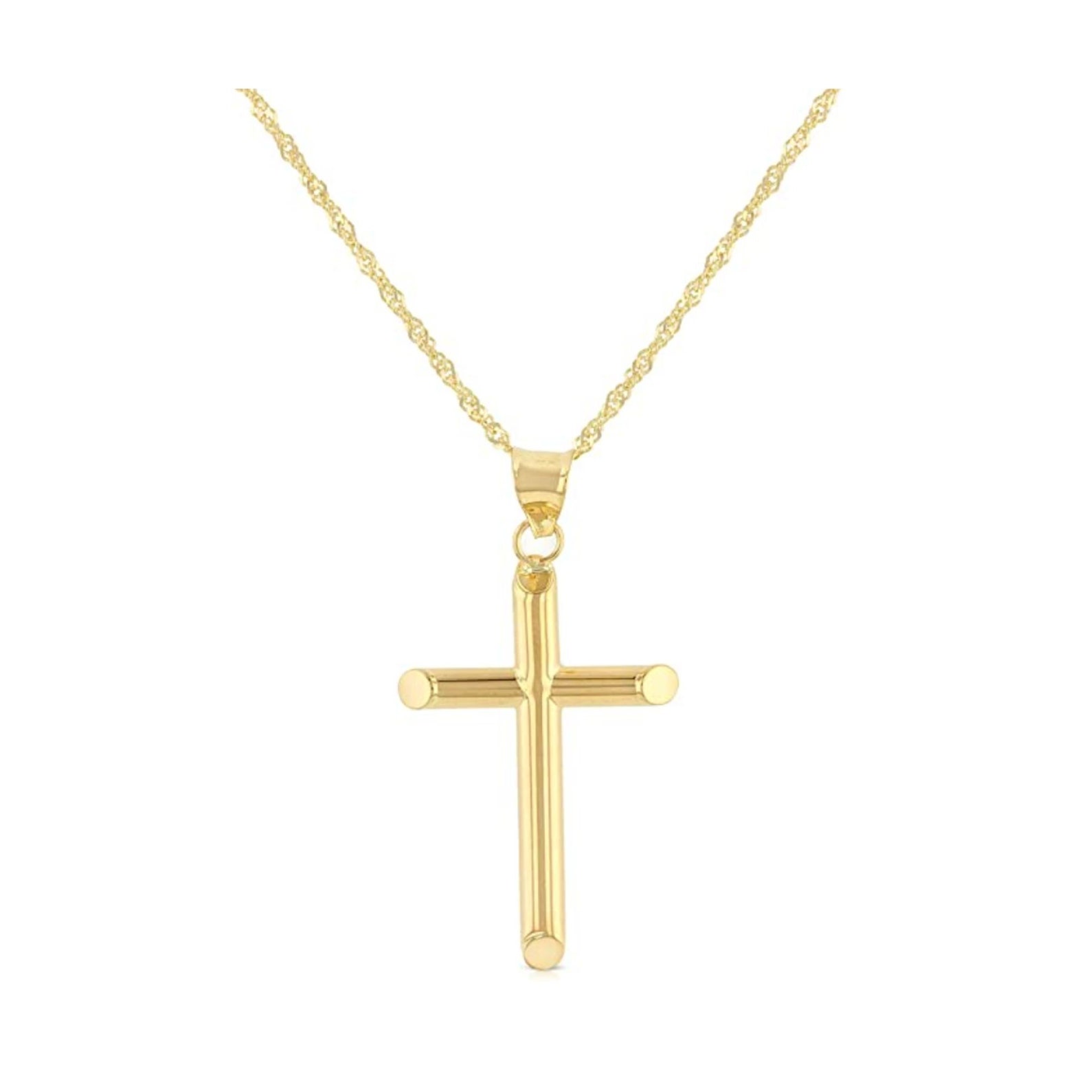 Real 14K Yellow Gold Classic Tube Cross Pendant Necklace With - Etsy
