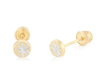 Boucles d’oreilles 14K Two Tone Gold Diamond Cut Circle Screw Back Stud, goujons minimalistes