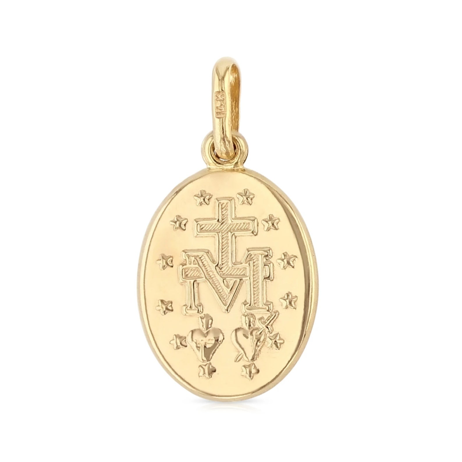 14k Real Yellow Gold Religious Oval Virgin Mary Miraculous Medal ...