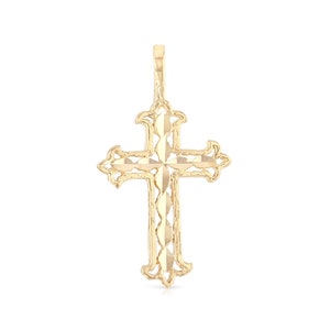 14K Yellow Gold Religious Cross Charm Pendant For Necklace or Chain, Faith & Hope Unisex  Religious Pendant for Men Women Everyday Wear