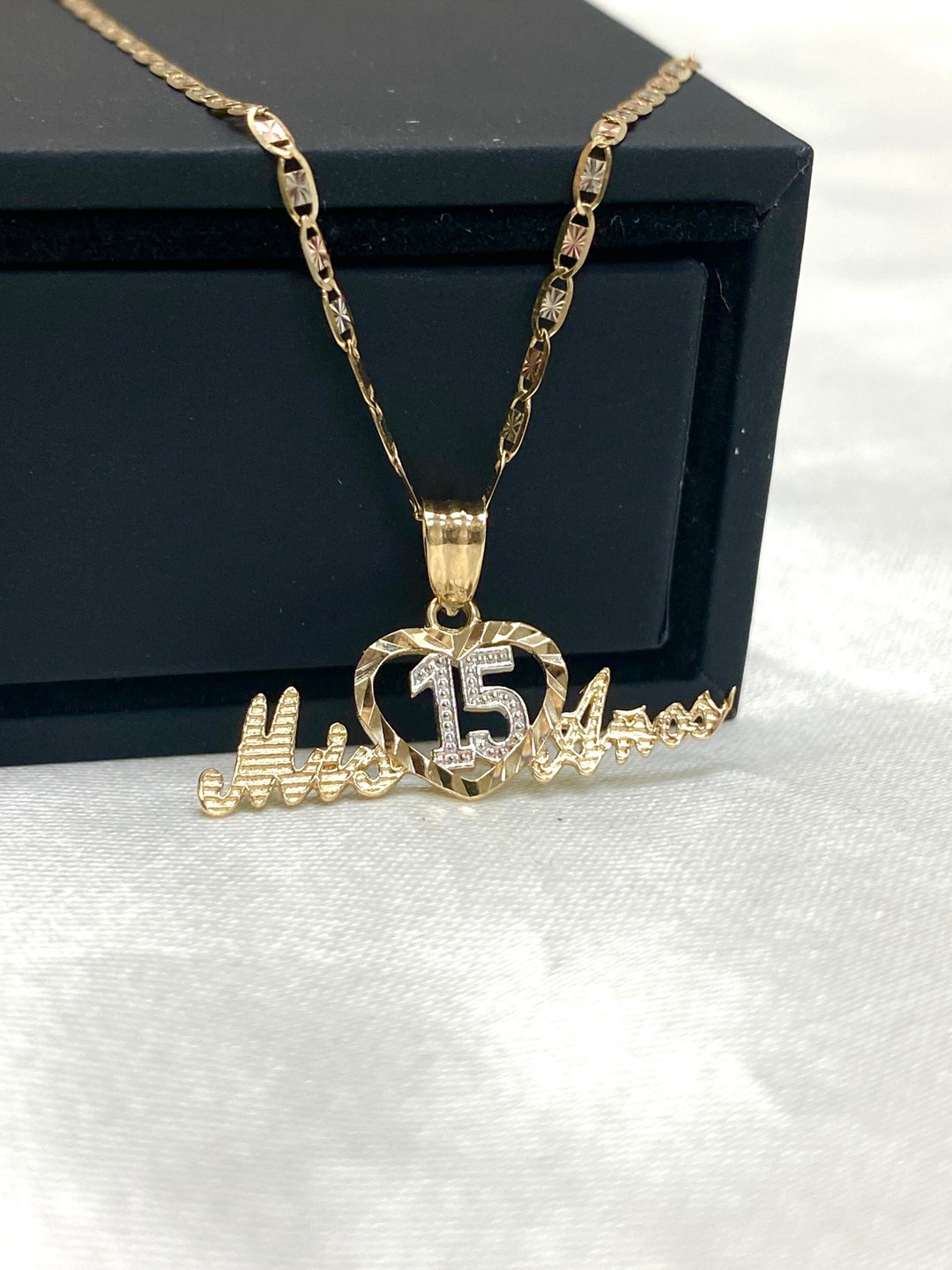 Real 14K Two Tone Gold Sweet 15 Years Old Birthday Quinceanera Heart ...