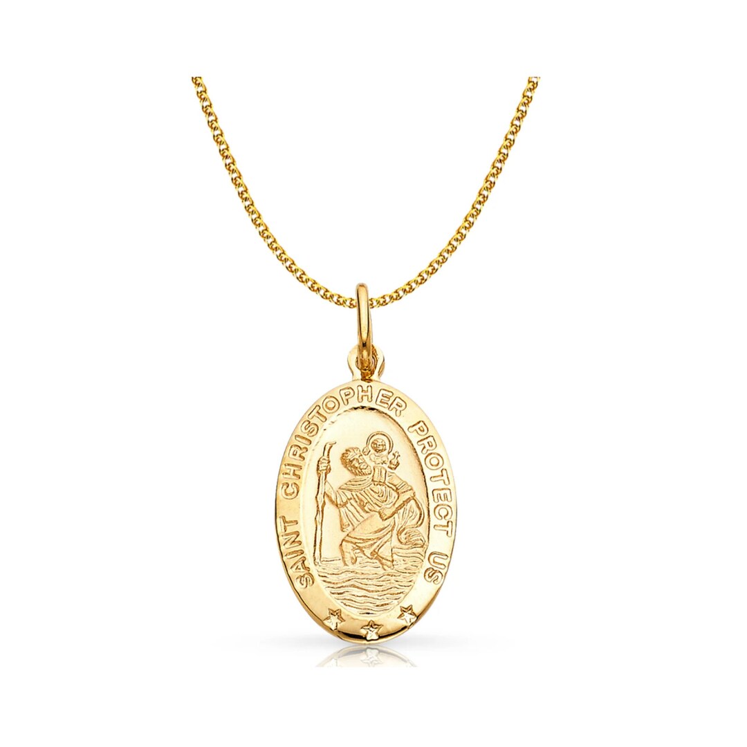 Real 14k Yellow Gold Religious Saint Christopher Medal Pendant With 1 ...