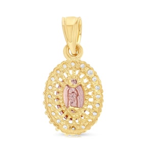 Real 14K Yellow Gold Cubic Zirconia Religious Our Lady of Guadalupe ...