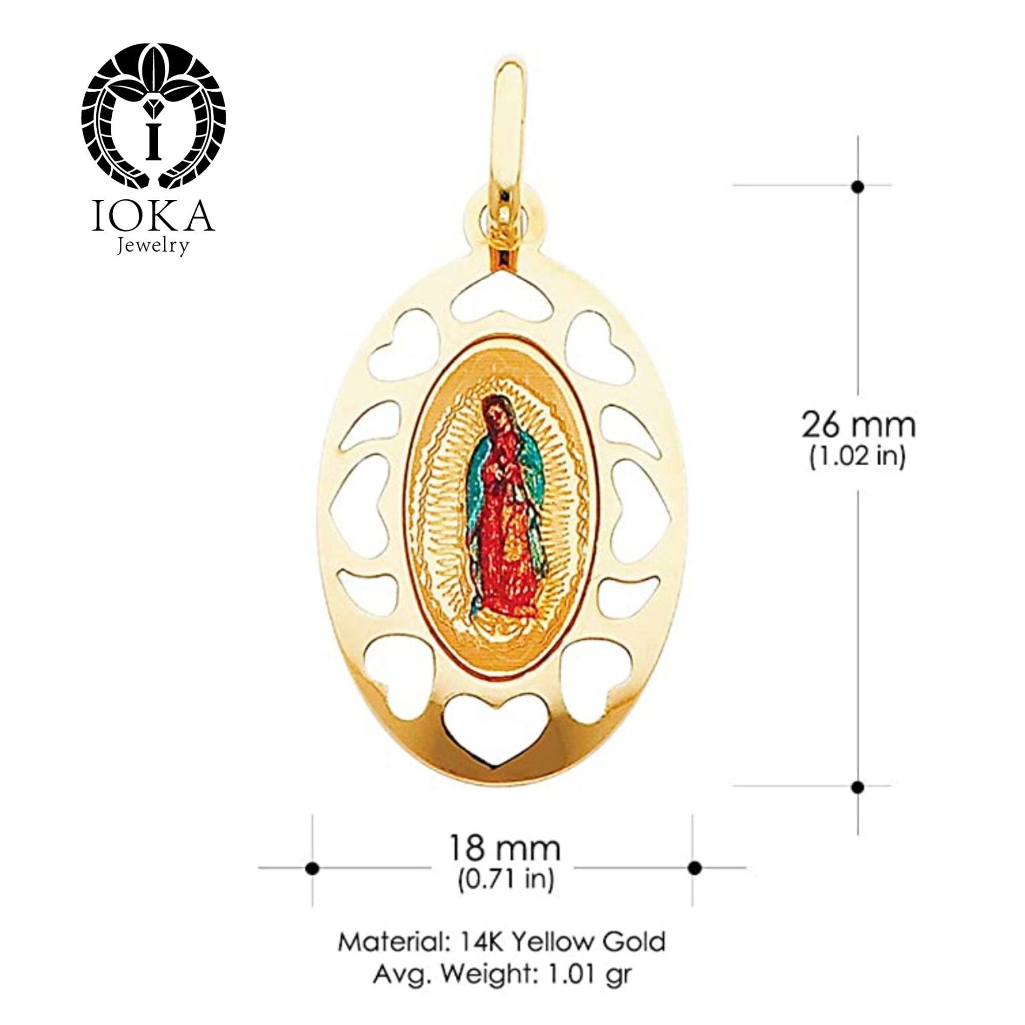 14K Real Yellow Gold Religious Our Lady of Guadalupe Virgin Mary Enamel ...