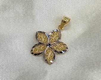 14K Two Tone Gold Fancy Star Flower Charm Pendant, Fancy Pendant, Flower Necklace, Gold Charm, Gift for Her