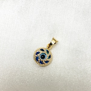 14K Yellow Gold Evil Eye Charm Pendant For Necklace or Chain, Blue Lucky Charm, Good Luck Protection Charm Pendant for Women/Men
