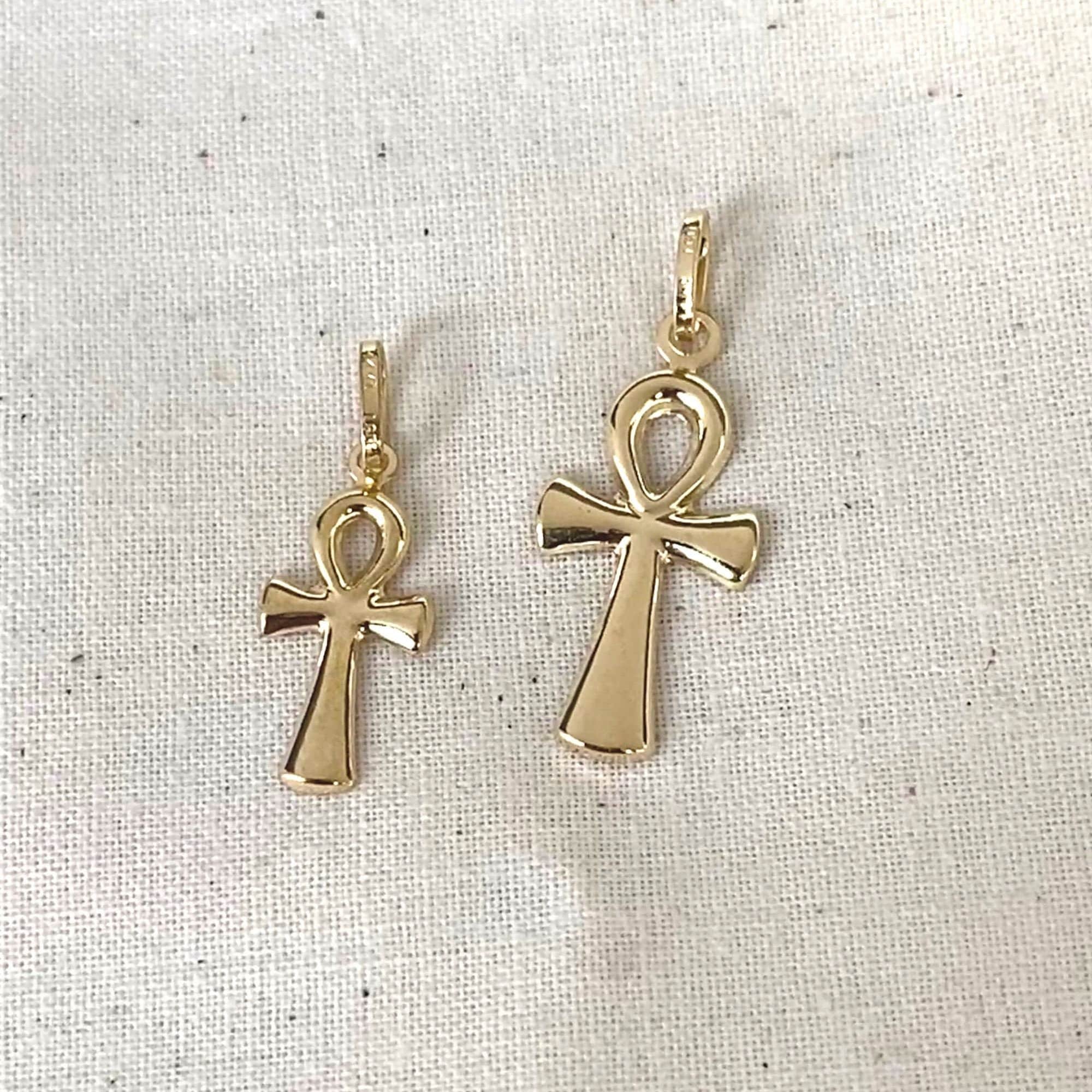 Ioka 14K Yellow Gold Egyptian Ankh Cross Pendant - 26mm Religious Symbol Pendant (Chain Not Included)