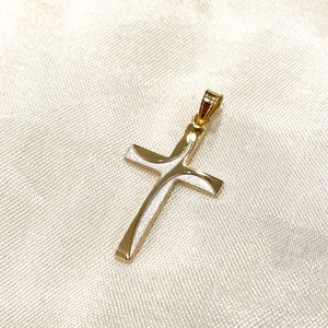 14K Two Tone Gold Religious Cross Charm Pendant, Vintage Gold Cross Pendant Necklace, Perfect Baptism Gift for Him/Her, Dainty Pendant