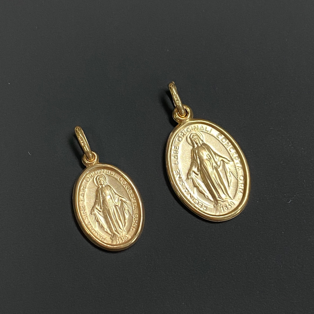 14k Real Yellow Gold Religious Oval Virgin Mary Miraculous Medal ...