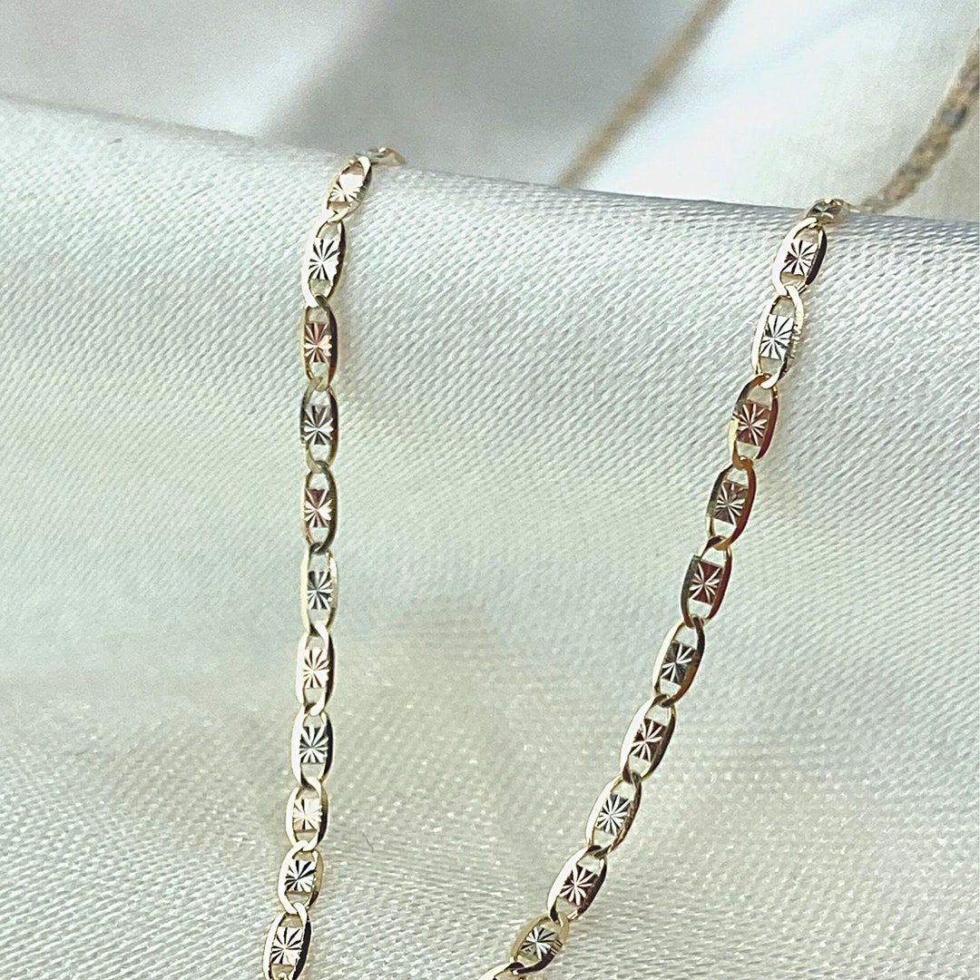 Real 14K Tri Color Gold 1.5mm Valentino Chain Necklace With Spring Ring ...