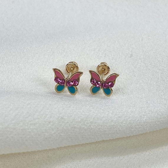Orecchini A Bottone In Oro Giallo 14k Con Cubic Zirconia AAA - Chiusura A Vite, 6 Mm, Disponibili In 12 Colori, In Scatola Regalo - 4