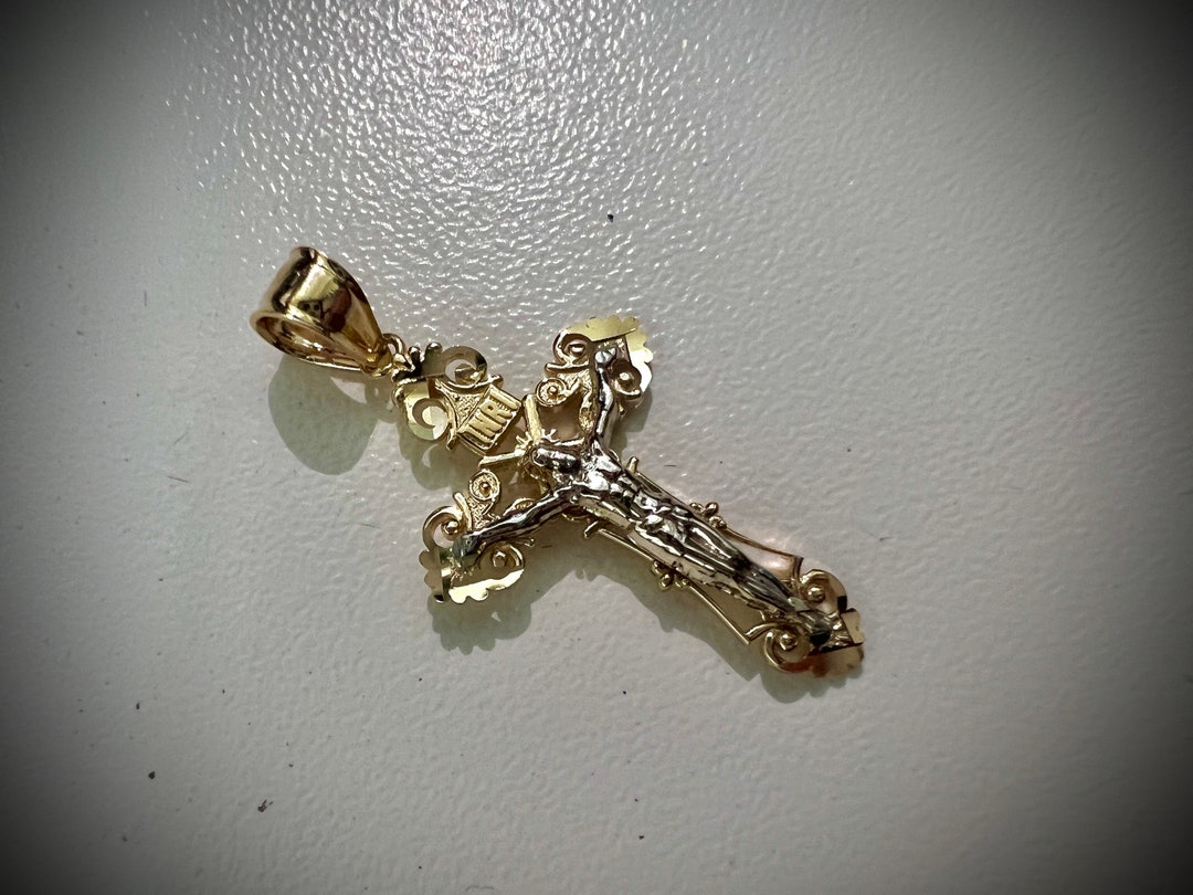 10k Yellow Gold Small Jesus Cross Pendant – 1.25" Dainty Crucifix Charm, Made In Italy, Unisex - View #2
