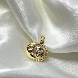 14K Solid Gold Half Moon & full Sun Charm Pendant Timeless Piece of Celestial Beauty Perfect For Gifting Or Personal Adornment.