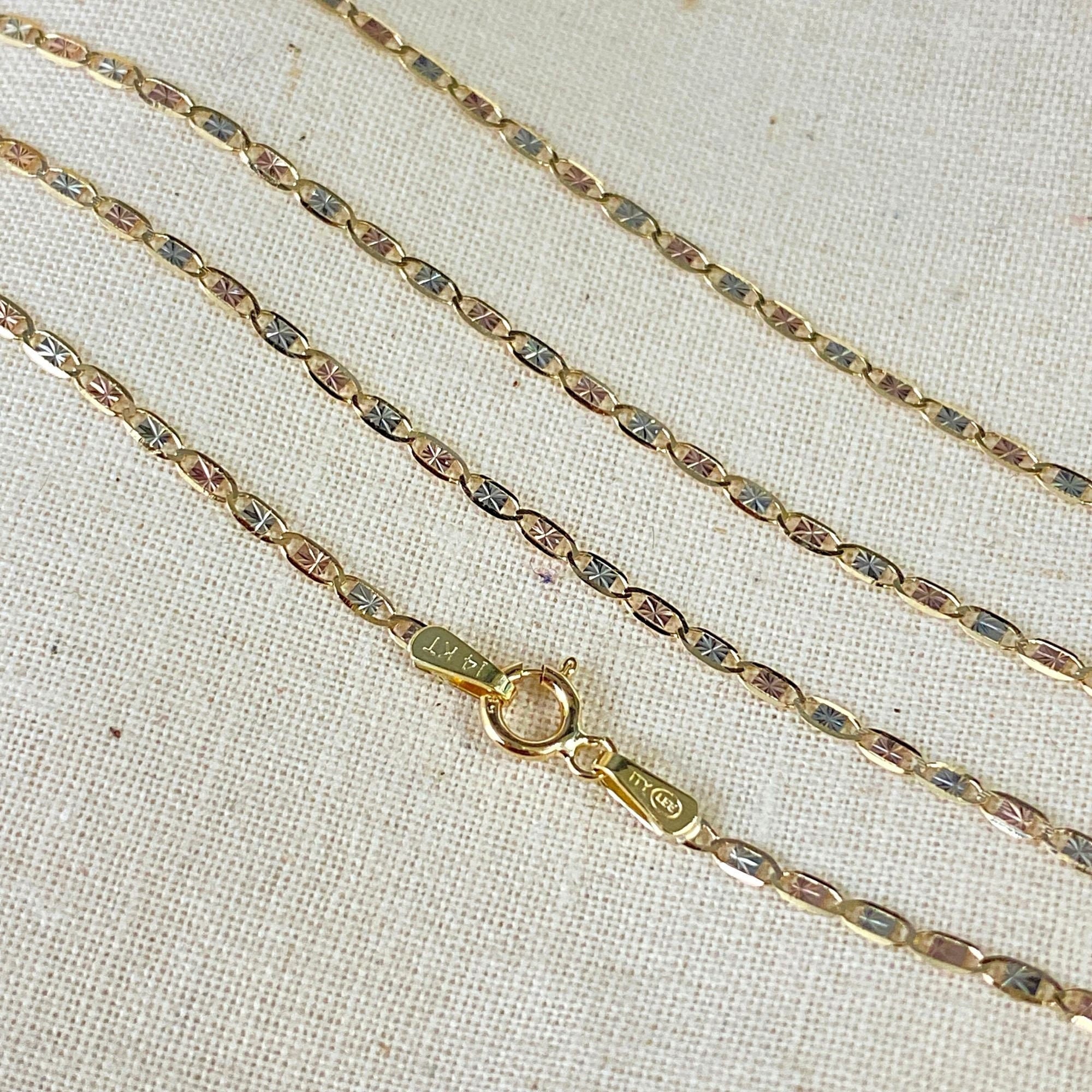 Real 14K Tri Color Gold 1.5mm Valentino Chain Necklace With Spring Ring ...