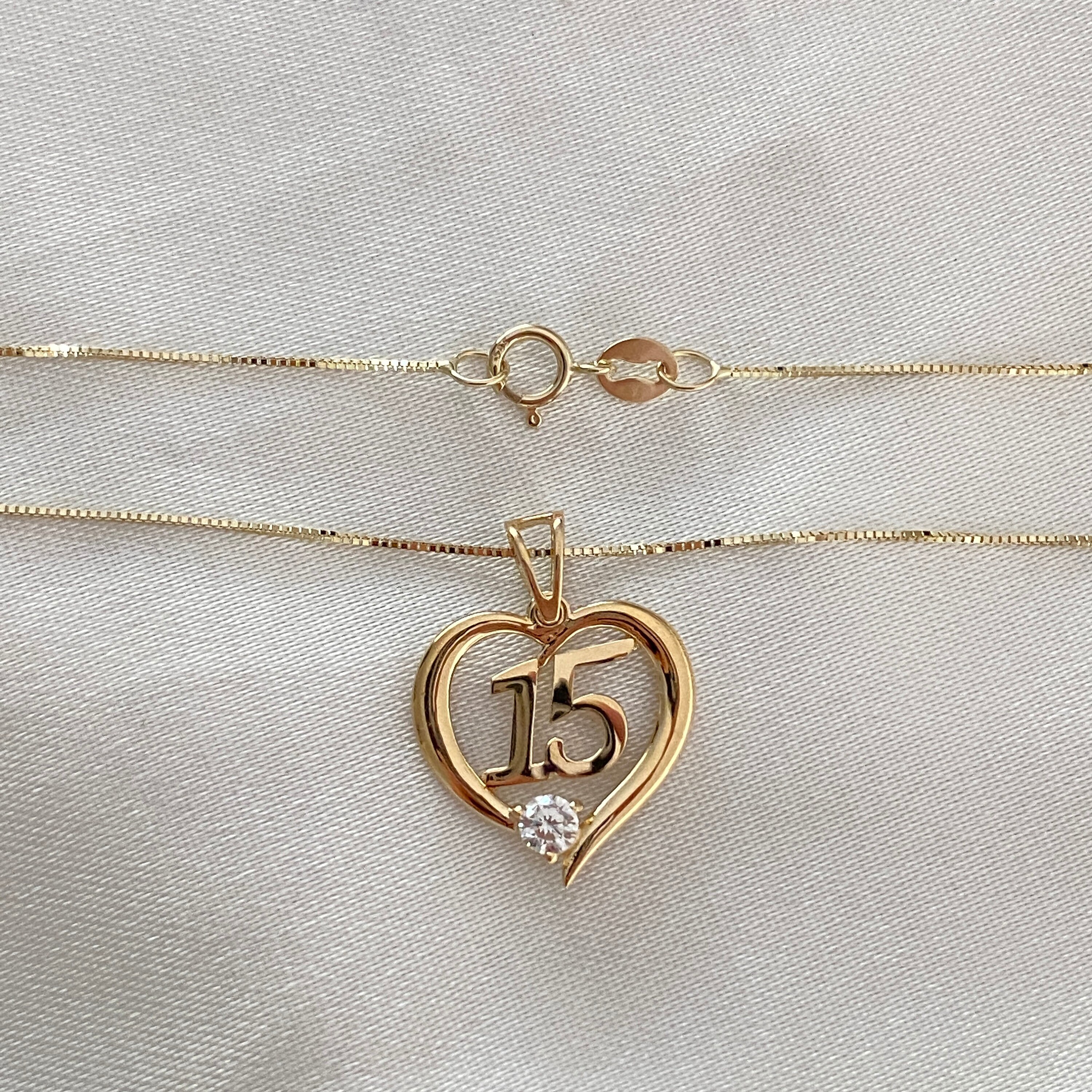 14K Yellow Gold Sweet 15 Years Old 15 Anos Quinceanera Heart Cubic ...