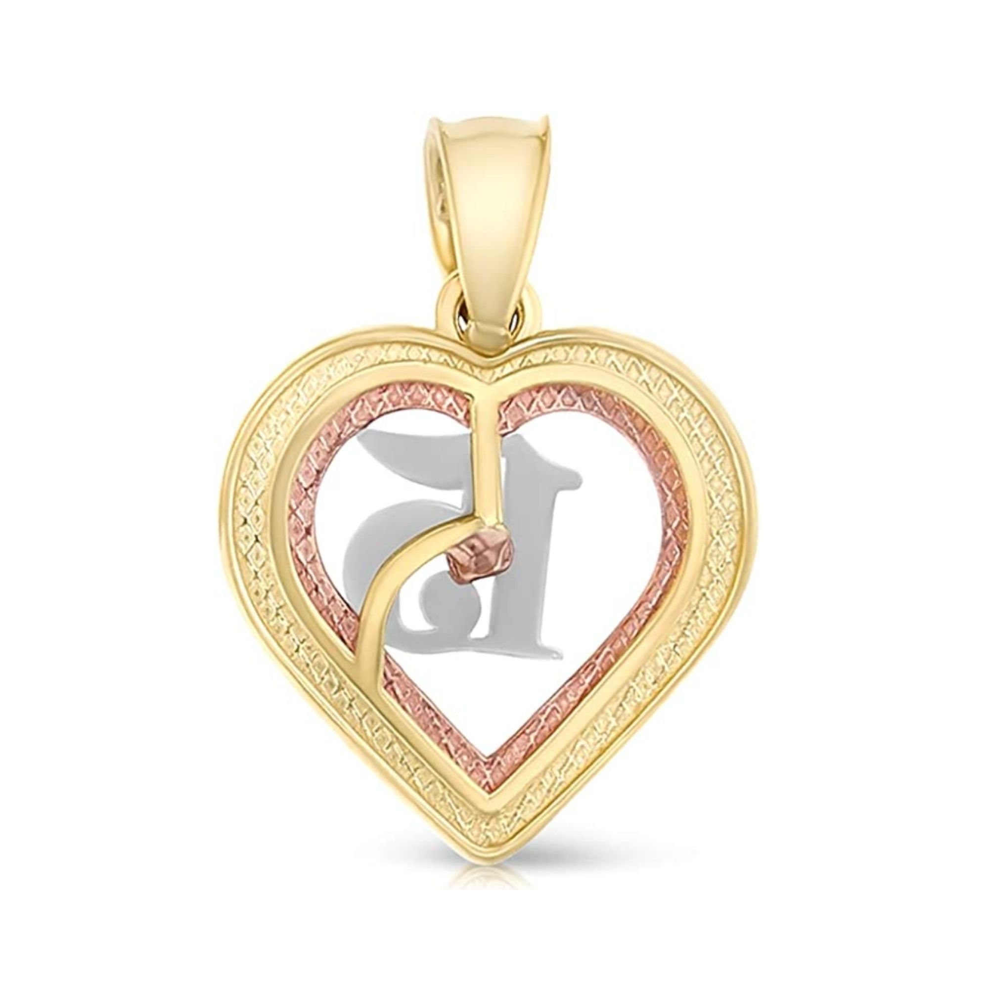 Collier Quinceanera 14K Tri Color Gold Heart Sweet 15 Years Etsy