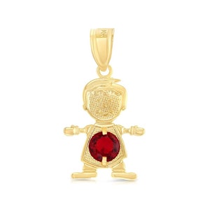 14K Yellow Gold Birthstone Cubic Zirconia CZ Boy Charm Pendant For Necklace or Chain