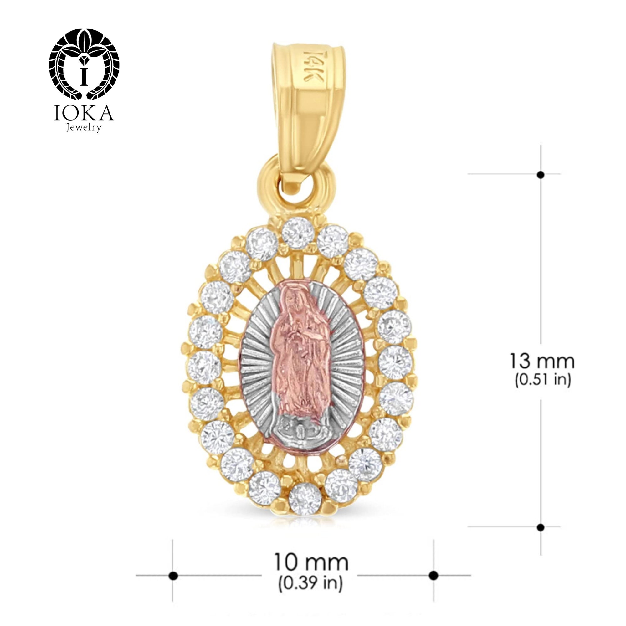 Real 14K Yellow Gold Cubic Zirconia Religious Our Lady of Guadalupe ...