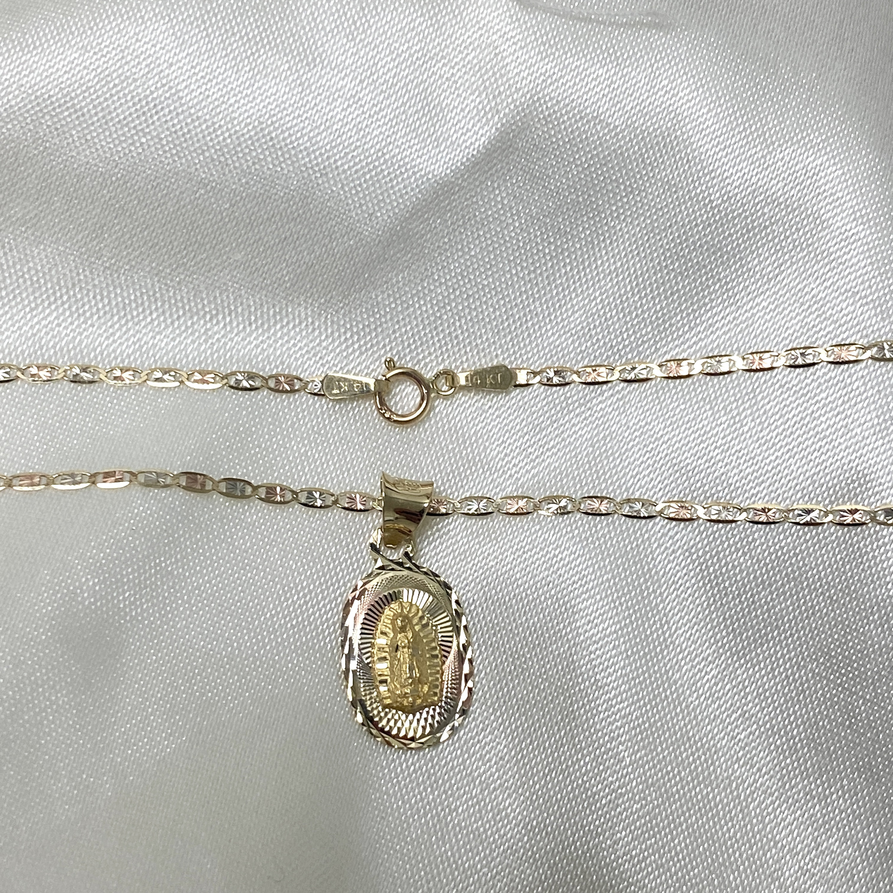 14K Tri Color Gold Our Lady of Guadalupe Virgin Mary Stamp Pendant ...