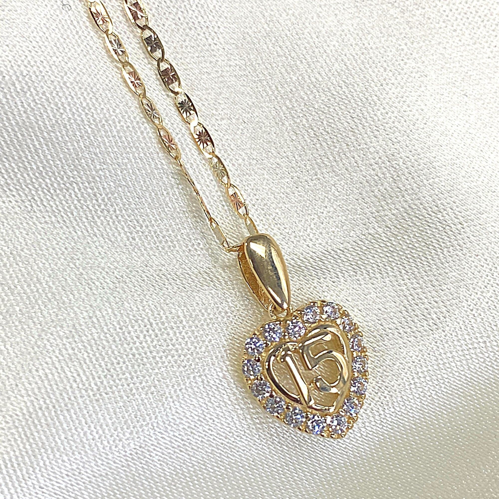 14K White Gold 15 Years Quinceanera Years Heart Charm Pendant For Necklace or Chain