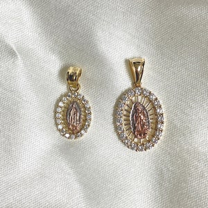 Real 14K Yellow Gold Cubic Zirconia Religious Our Lady of Guadalupe ...