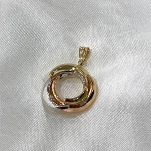 Real 14K Tri Color Gold 3 Round Infinity Love Knot Charm Medium Pendant For Necklace or Chain
