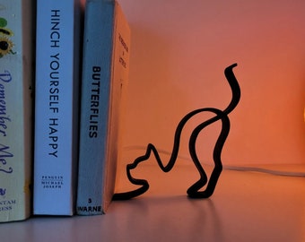 Serre-livres chat minimaliste léger, décoration épurée et moderne, idéal pour bibliothèque, cadeau parfait pour amoureux des chats