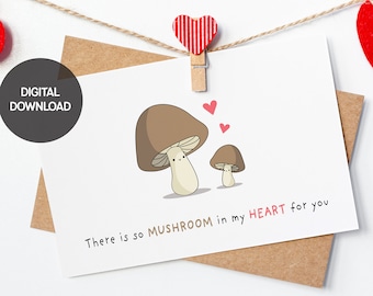 So Mushroom In My Heart - PRINTABLE Valentine's Day Card, 5x7 Card, Digital Pun Card, Cute Valentines Card, Funny Card | INSTANT DOWNLOAD