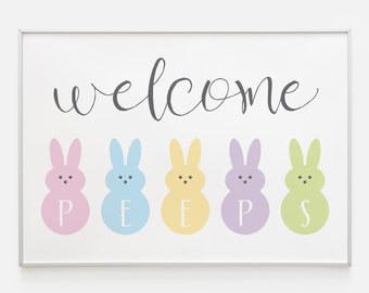 Printable Easter Wall Art - Welcome Peeps Wall Decor, Easter Print, Digital Easter Peeps, Printable Wall Decor, Cute Pastel Easter Print