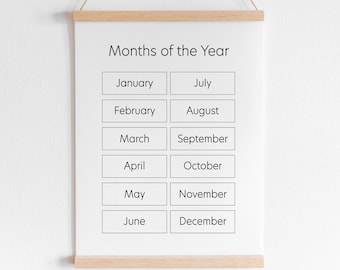 Months of the Year Printable Wall Art - Digital Download, Months of Year Chart, Classroom Learning Print, Kids Room Art, Educational Print