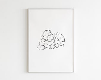Grape Line Art Print - Grape Wall Art, Printable Kitchen Wall Decor, Line Art Fruit Print, Grape Line Art, Minimalist Wall Art Printable