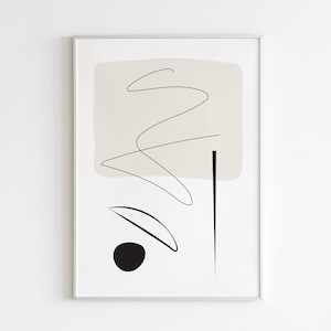 Neutral Abstract Art Print - Beige Black Abstract Printable, Modern Geometric Wall Art, Mid-Century Home Decor, Earthy Tone Minimalist Art