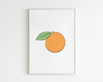 Orange Fruit Wall Art - Abstract Orange Printable, Kitchen Wall Decor, Orange Drawing Art Print, Healthy Food Art Print, Abstract Fruit Art