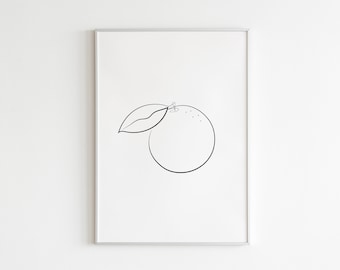Printable Orange Wall Art - Orange Fruit Line Art Print, Minimalist Orange Wall Decor, Kitchen Wall Art Printable, Abstract Fruit Print