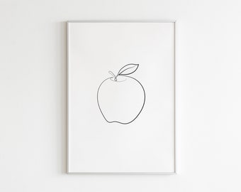 Apple Line Art Print - Abstract Fruit Printable, Apple Wall Art, Abstract Apple Print, Kitchen Wall Decor, Minimalist Line Art Printable