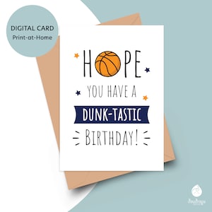 Basketbal verjaardagskaart - afdrukbare sport verjaardagskaart, digitale kaart voor zoon, Kids verjaardagskaart, Dunktastic verjaardagskaart, 5x7 kaart