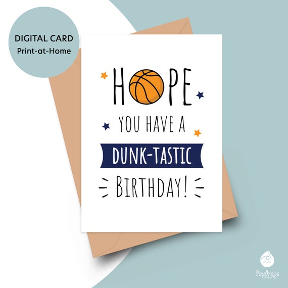 Basketball Birthday Card - PRINTABLE Sports Birthday Card, Digital Card for Son, Kids Birthday Card, Dunktastic Birthday Card, 5x7 Card
