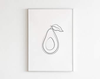 Avocado Wall Art - Abstract Avocado Art, Line Art Fruit Print, Avocado Kitchen Wall Decor, Minimalist Art Printable, Avocado Drawing