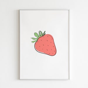 Stampa astratta alla fragola Strawberry Wall Art, decorazione murale stampabile, arte della parete della frutta, fragola minimalista, arte del vivaio della fragola rossa immagine 1