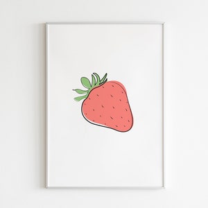 Abstract Strawberry Print - Strawberry Wall Art, Printable Wall Decor, Fruit Wall Art, Minimalist Strawberry, Red Strawberry Nursery Art