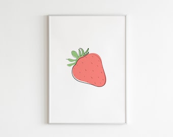 Abstract Strawberry Print - Strawberry Wall Art, Printable Wall Decor, Fruit Wall Art, Minimalist Strawberry, Red Strawberry Nursery Art