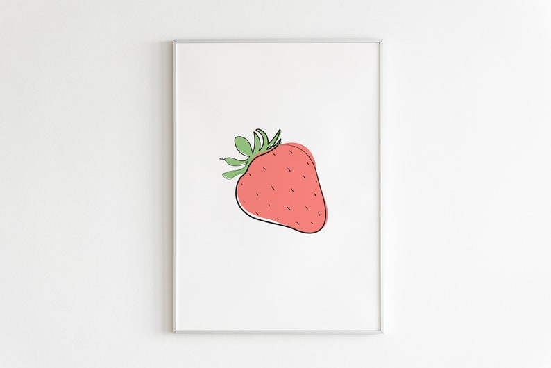 Stampa astratta alla fragola Strawberry Wall Art, decorazione murale stampabile, arte della parete della frutta, fragola minimalista, arte del vivaio della fragola rossa immagine 1