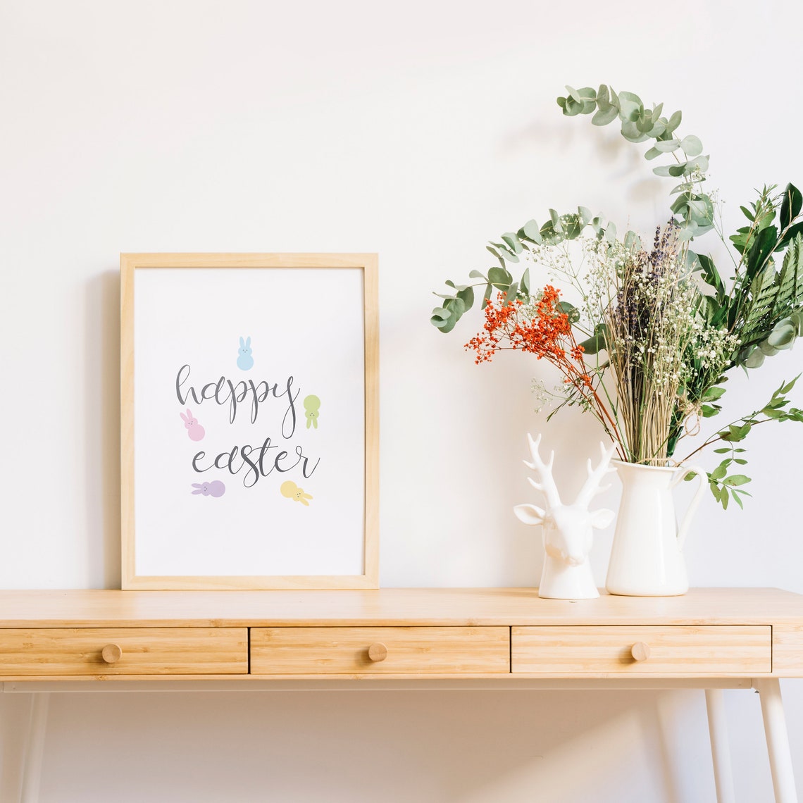 Happy Easter Printable Wall Art Set of 2 Easter Print, Pastel Easter