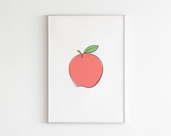 Apple Wall Art Printable - Red Apple Print, Abstract Apple Wall Decor, Fruit Printable Wall Art, Minimalist Apple Print, Apple Nursery Art