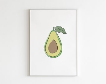Avocado Art Print - Green Avocado Wall Art, Kitchen Wall Decor,  Avocado Drawing Art Print, Healthy Food Art Printable, Abstract Avocado Art