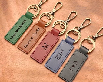 Personalized Mens Keychain with Text, Fathers Day, Custom Text Leather Keyring, Leather Key Fob, Faux Leather Keychain With Text