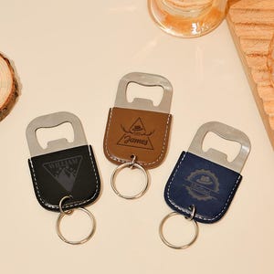 Custom Engraved Bottle Opener Keyring, Leather Beer Bottle Opener Keychain, PU leather keychain, Wedding Party Gift, Groomsmen Gift